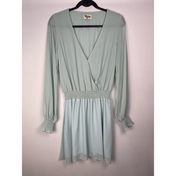 Show Me Your Mumu Adelaide Dress Light Blue Long Sleeve Mini Dress Womens Medium - Picture 5 of 7